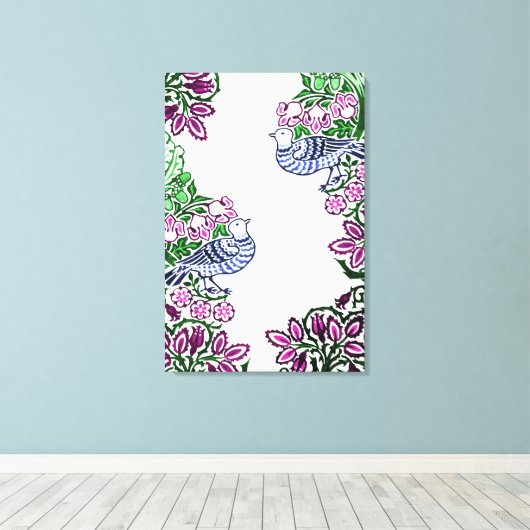 Folk Art Vogels Bloemen Eikels Canvas Afdruk (Insitu (Houten vloer))