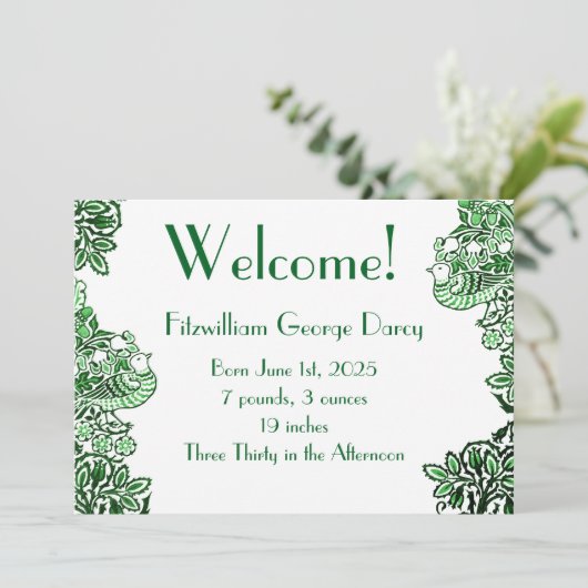 Folk Art Vogels Bloemen Eikels Groen Kaart (Staand voorkant)