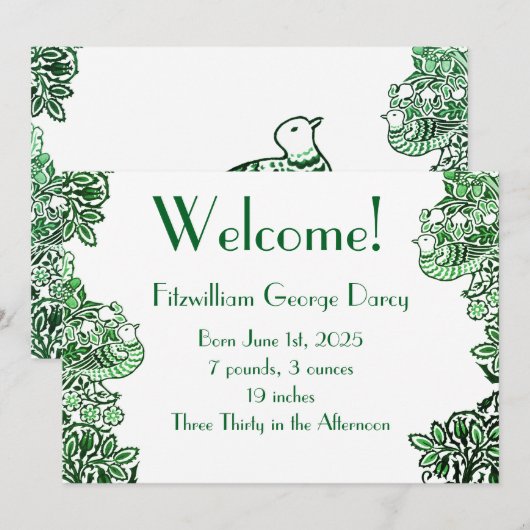 Folk Art Vogels Bloemen Eikels Groen Kaart (Voorkant / Achterkant)