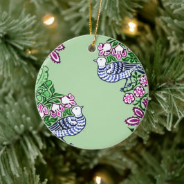 Folk Art Vogels Bloemen Eikels Keramisch Ornament