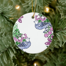 Folk Art Vogels Bloemen Eikels Keramisch Ornament