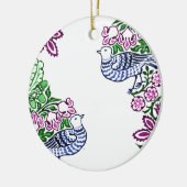 Folk Art Vogels Bloemen Eikels Keramisch Ornament (Links)