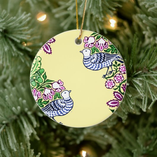 Folk Art Vogels Bloemen Eikels Keramisch Ornament (Boom)