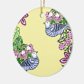 Folk Art Vogels Bloemen Eikels Keramisch Ornament (Links)