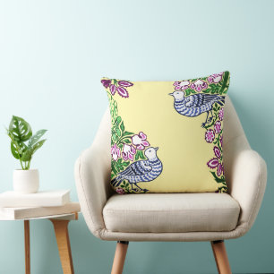 Folk Art Vogels Bloemen Eikels Kussen