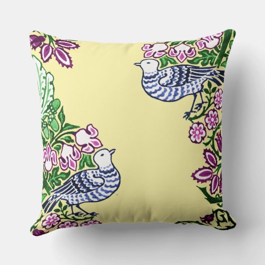 Folk Art Vogels Bloemen Eikels Kussen (Achterkant)