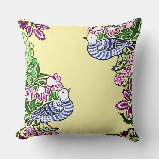 Folk Art Vogels Bloemen Eikels Kussen (Voorkant)