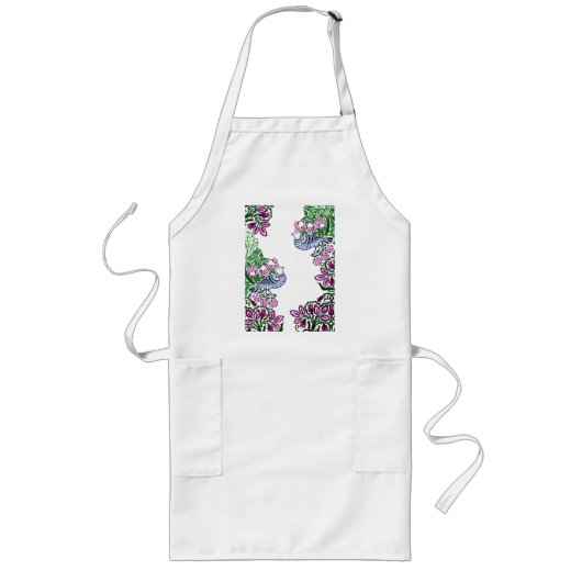 Folk Art Vogels Bloemen Eikels Lang Schort (Voorkant)