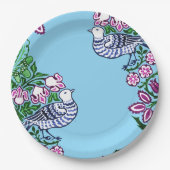 Folk Art Vogels Bloemen Eikels Papieren Bordje (Voorkant)