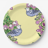 Folk Art Vogels Bloemen Eikels Papieren Bordje (Voorkant)