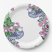 Folk Art Vogels Bloemen Eikels Papieren Bordje (Voorkant)