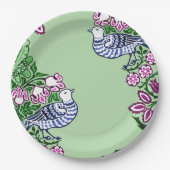 Folk Art Vogels Bloemen Eikels Papieren Bordje (Voorkant)