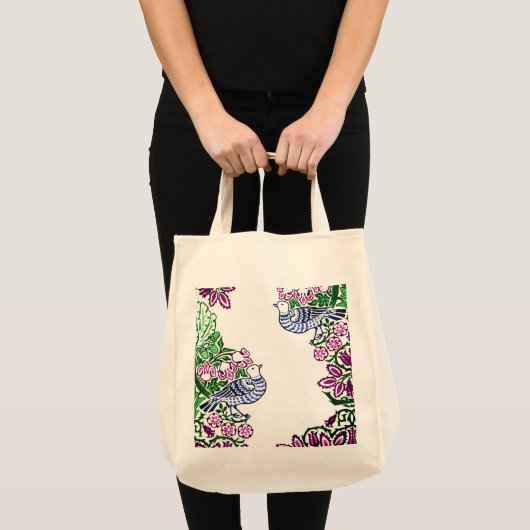 Folk Art Vogels Bloemen Eikels Tote Bag (Voorkant (product))
