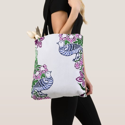 Folk Art Vogels Bloemen Eikels Tote Bag (Dichtbij)