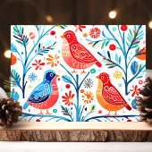Folk Art Vogels en Bloemen Kleurrijke Bloemen Feestdagen Kaart