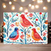 Folk Art Vogels en Bloemen Kleurrijke Bloemen Feestdagen Kaart