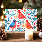 Folk Art Vogels en Bloemen Kleurrijke Bloemen Feestdagen Kaart