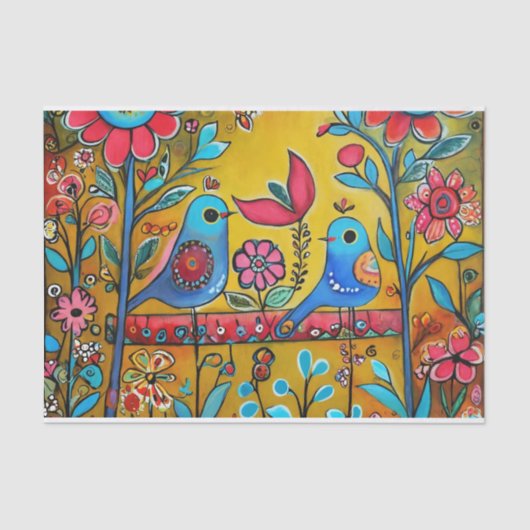 Folk Art Vogels Heldere kleuren Tissuepapier (Voorkant)