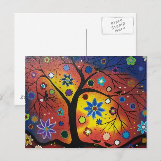 FOLK ART wacht op het Briefkaart voor zonsondergan (Voorkant / Achterkant)