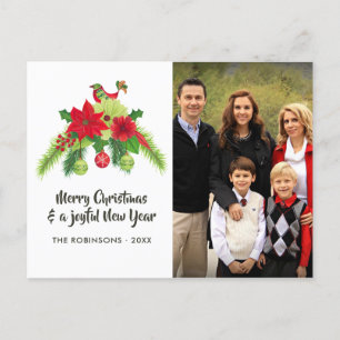 Folk Art Waterverf Bloemen Kerstmis Familie Foto Feestdagenkaart