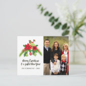 Folk Art Waterverf Bloemen Kerstmis Familie Foto Feestdagenkaart (Staand voorkant)