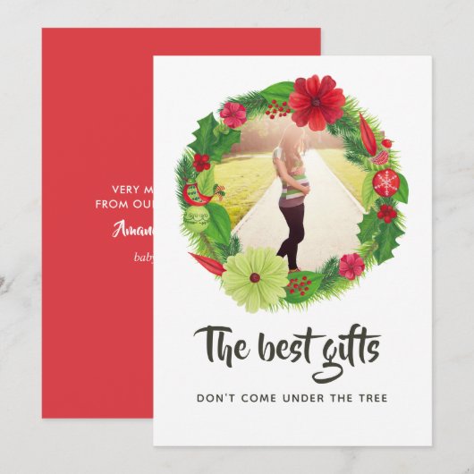 Folk Art Waterverf Floral Kerstmis Baby verwacht Aankondiging (Voorkant / Achterkant)