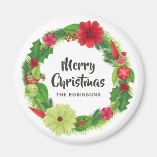 Folk Art Waterverf Floral Kerstmis Magneet