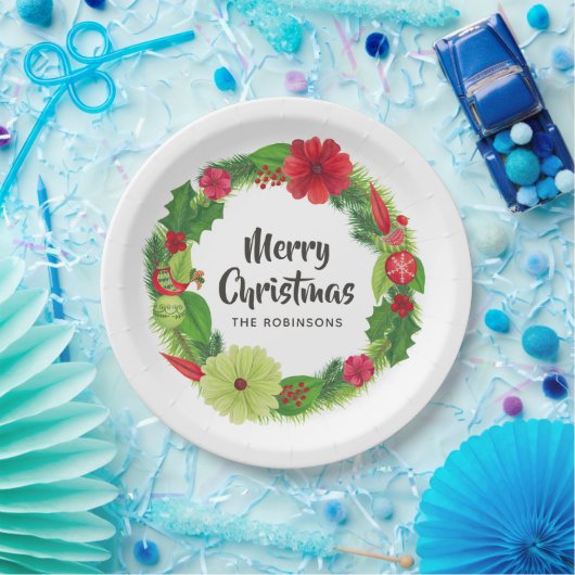 Folk Art Waterverf Floral Kerstmis Papieren Bordje (Feest)