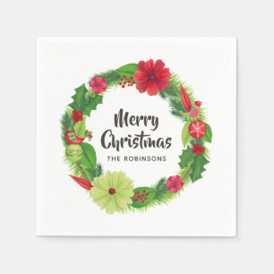 Folk Art Waterverf Floral Kerstmis Servet