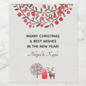 Folk-Art Waterverf Rendier 🦌 Rook Wit Wijn Etiket (Enkel label)