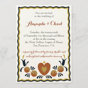 Folk Art Wedding Invitation Kaart