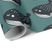 Folk Art Whale Patroon Cadeaupapier (Rol Hoek)