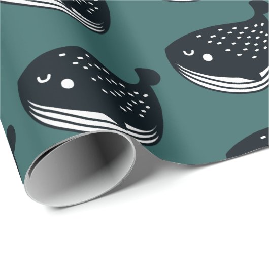 Folk Art Whale Patroon Cadeaupapier (Rol Hoek)