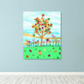  Folk Art Whimsical Autumn Tree Fall Leaves Canvas Afdruk (Insitu (Houten vloer))