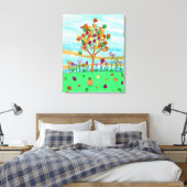  Folk Art Whimsical Autumn Tree Fall Leaves Canvas Afdruk (Insitu (Slaapkamer))