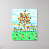 Folk Art Whimsical Autumn Tree Fall Leaves Canvas Afdruk (Voorkant)
