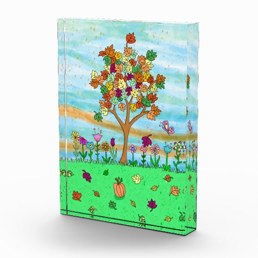  Folk Art Whimsical Autumn Tree Fall Leaves Fotoblokken (Rechts)