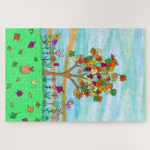 Folk Art Whimsical Autumn Tree Fall Leaves Legpuzzel (Horizontaal)