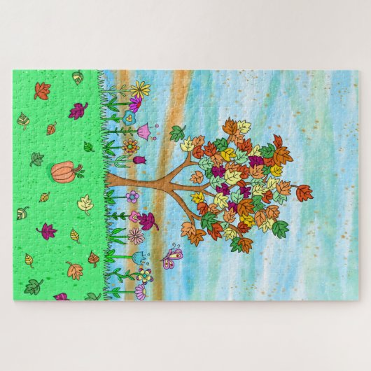  Folk Art Whimsical Autumn Tree Fall Leaves Legpuzzel (Horizontaal)