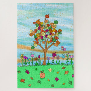 Folk Art Whimsical Autumn Tree Fall Leaves Legpuzzel