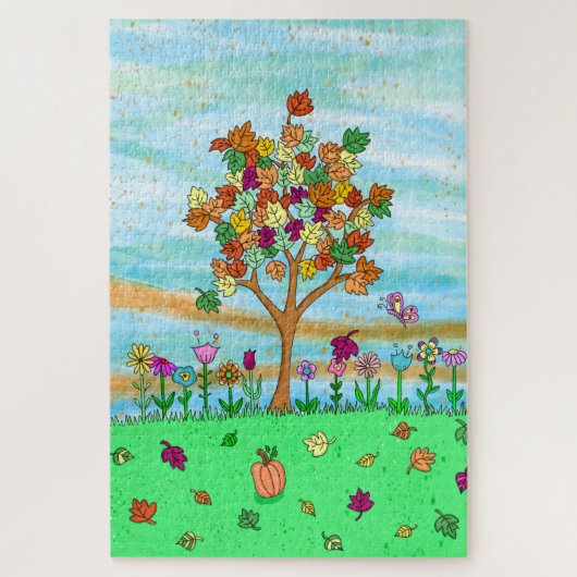 Folk Art Whimsical Autumn Tree Fall Leaves Legpuzzel (Verticaal)