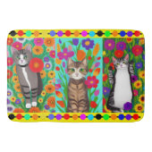Folk Art Whimsical Style Kat en Bloemen Badmat (Voorkant)