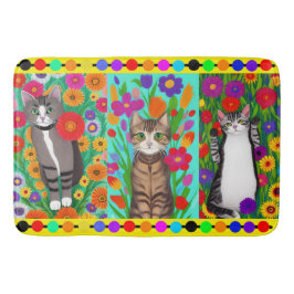 Folk Art Whimsical Style Kat en Bloemen Badmat
