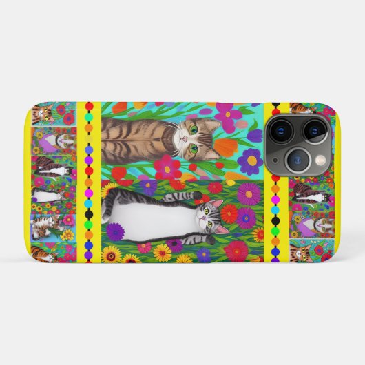 Folk Art Whimsical Style Kat en Bloemen Case-Mate iPhone Case (Achterkant (horizontaal))