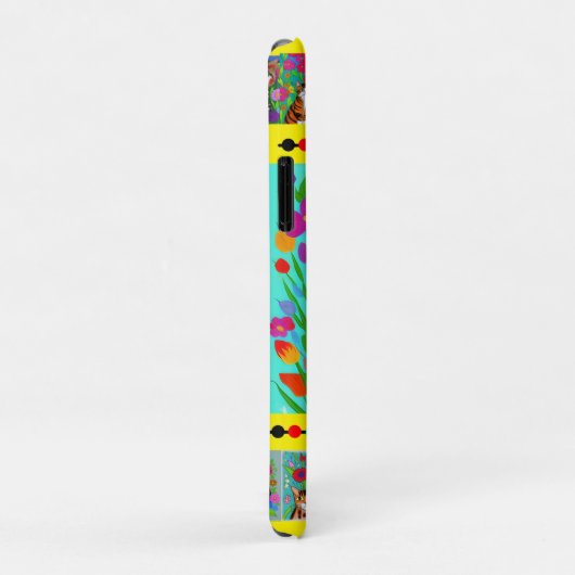 Folk Art Whimsical Style Kat en Bloemen Case-Mate iPhone Case (Achterkant/rechts)