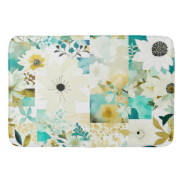 Folk Art White en Turquoise Flowers Badmat