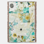 Folk Art White en Turquoise Flowers Deken (Voorkant Verticaal)