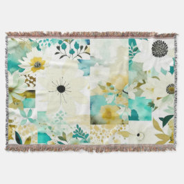 Folk Art White en Turquoise Flowers Deken