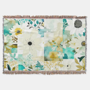  Folk Art White en Turquoise Flowers Deken