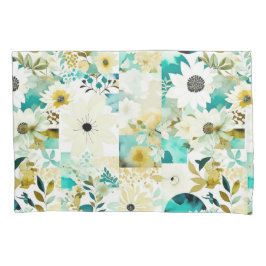 Folk Art White en Turquoise Flowers Kussensloop